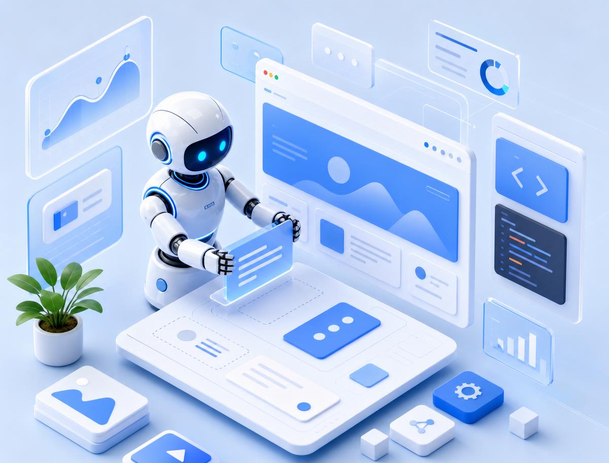 Ilustración de inteligencia artificial creando un sitio web